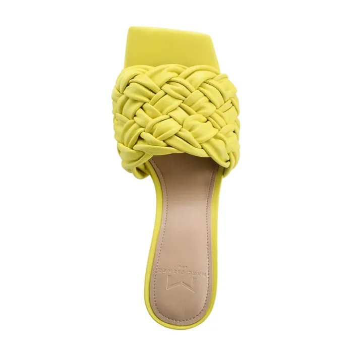 Women Marc Fisher Mules and Slides Draya Square Toe Slide Yellow Leather