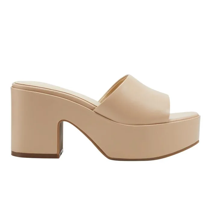 Women Marc Fisher Mules and Slides Forina Platform Slide Sandal Light Natural