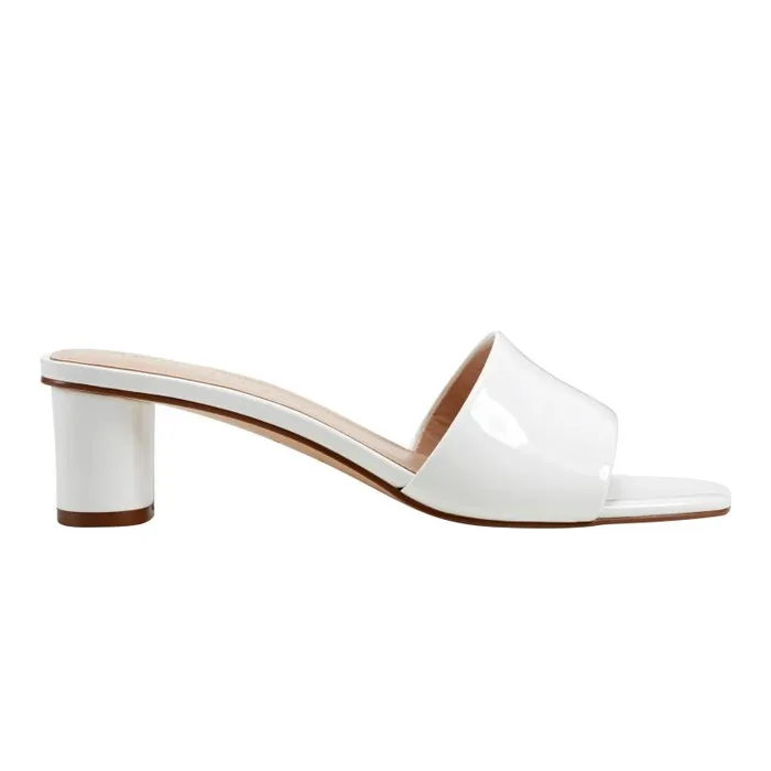 Women Marc Fisher Mules and Slides Nemmie Heeled Slide Sandal White Patent Leather