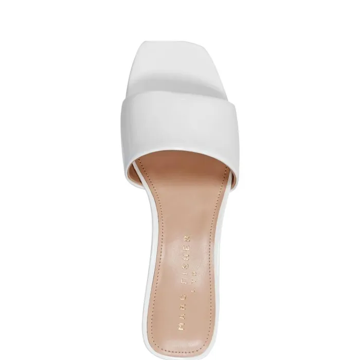 Women Marc Fisher Mules and Slides Nemmie Heeled Slide Sandal White Patent Leather