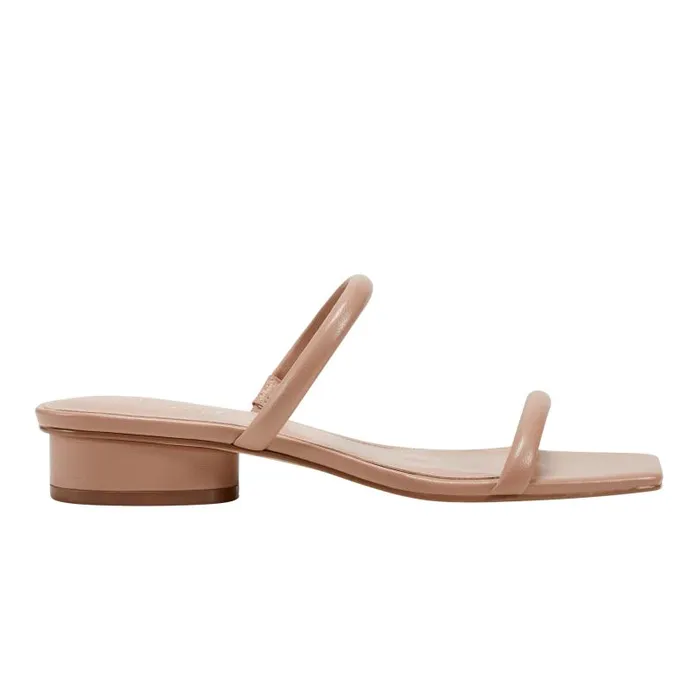 Women Marc Fisher Mules and Slides Raelyn Heeled Slide Sandal Natural Leather