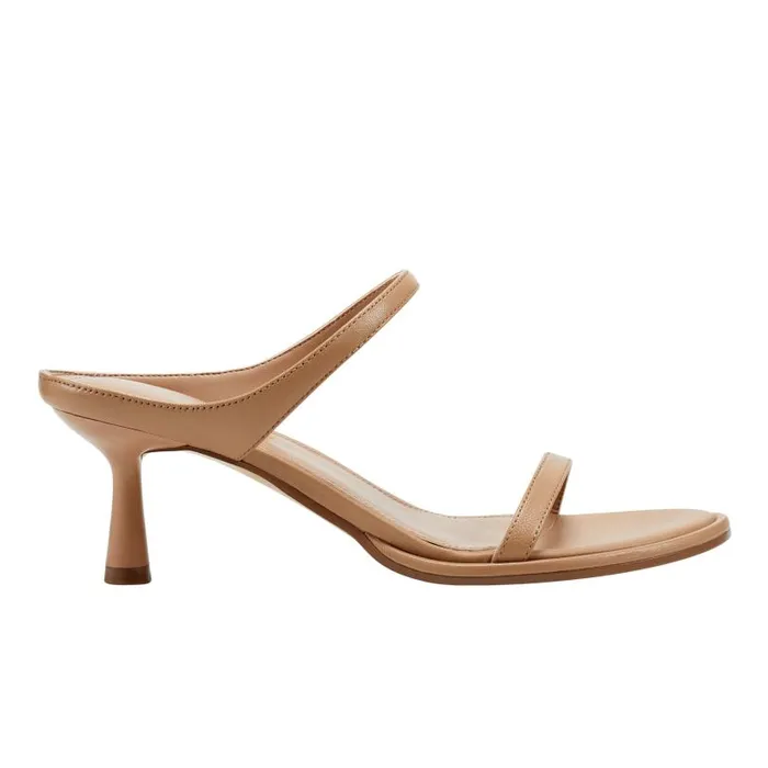Women Marc Fisher Sandals Alonde Heeled Slide Sandal Medium Natural Leather