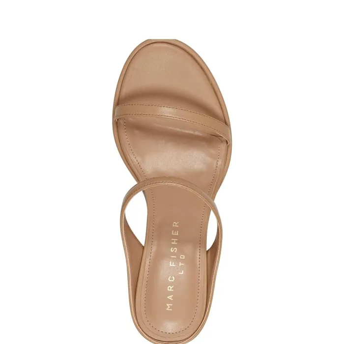 Women Marc Fisher Sandals Alonde Heeled Slide Sandal Medium Natural Leather