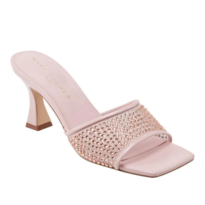Women Marc Fisher Sandals Delaney Studded Slide Sandal Light Pink Leather
