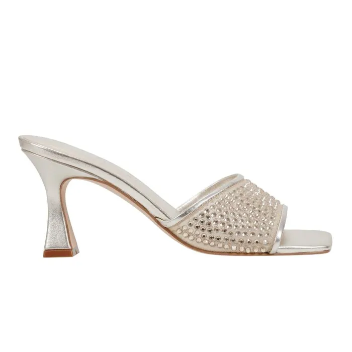 Women Marc Fisher Sandals Delaney Studded Slide Sandal Platino Leather