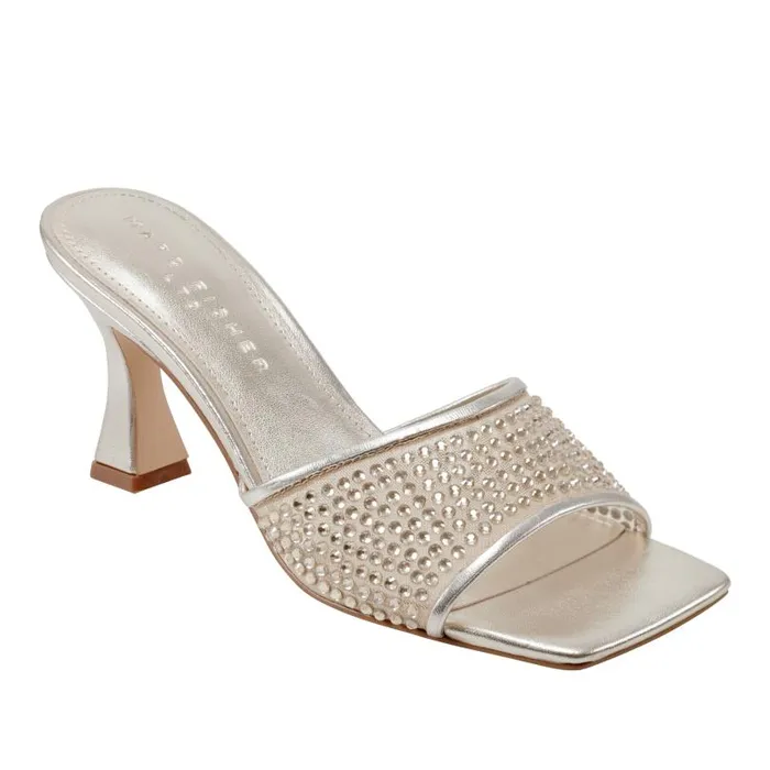 Women Marc Fisher Sandals Delaney Studded Slide Sandal Platino Leather