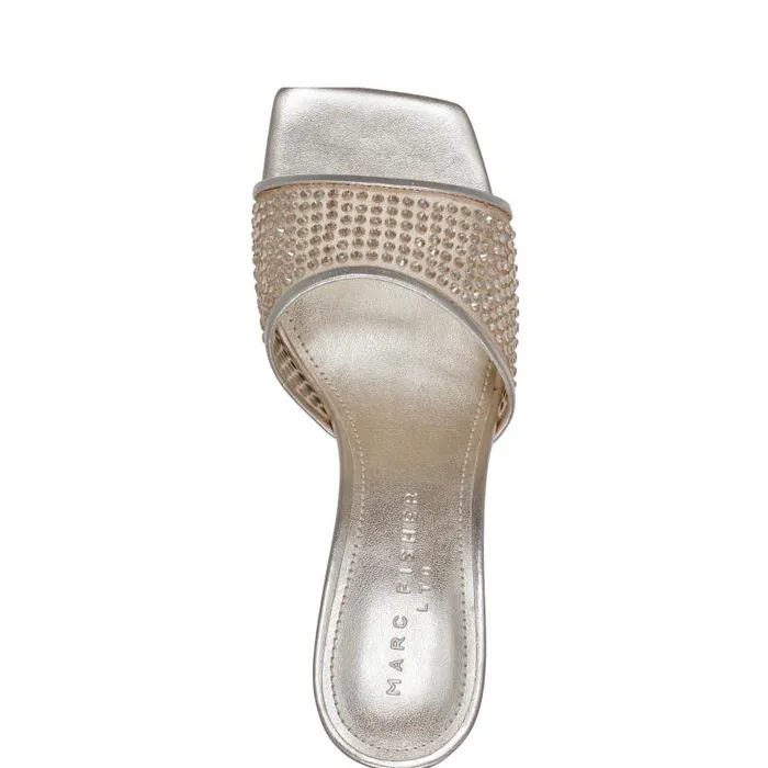 Women Marc Fisher Sandals Delaney Studded Slide Sandal Platino Leather