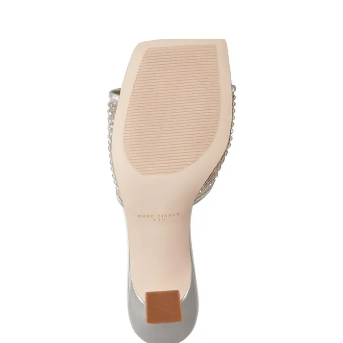Women Marc Fisher Sandals Delaney Studded Slide Sandal Platino Leather