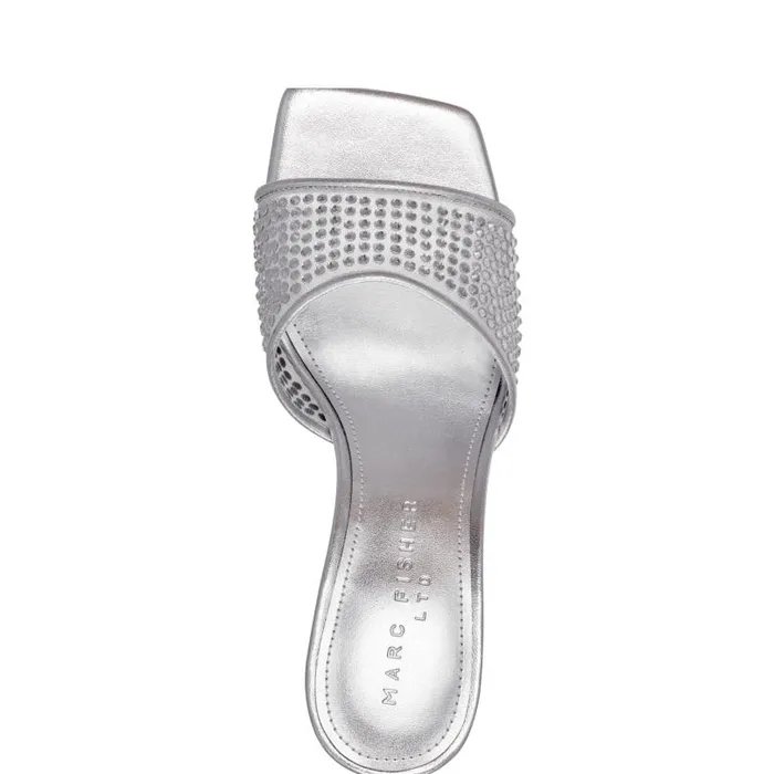 Women Marc Fisher Sandals Delaney Studded Slide Sandal Silver Leather