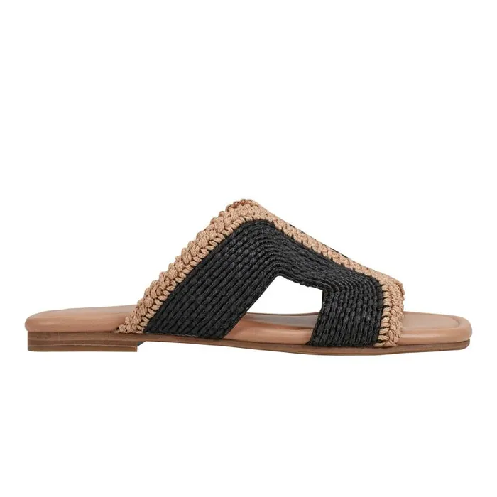 Women Marc Fisher Sandals Nashie Flat Sandal Black Raffia