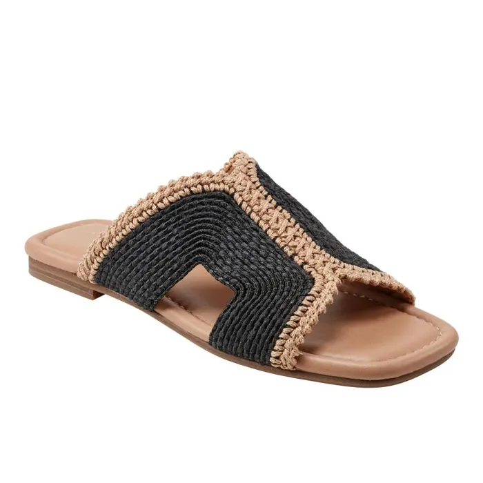 Women Marc Fisher Sandals Nashie Flat Sandal Black Raffia