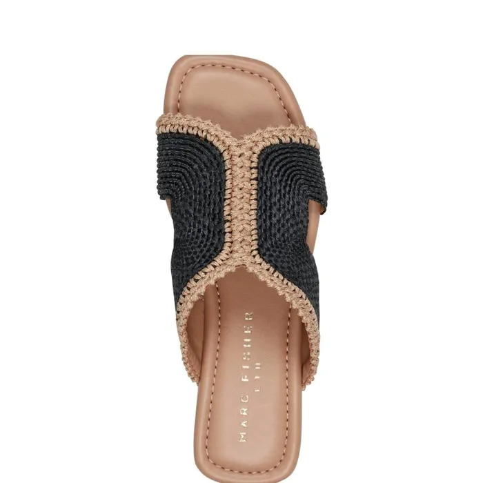 Women Marc Fisher Sandals Nashie Flat Sandal Black Raffia