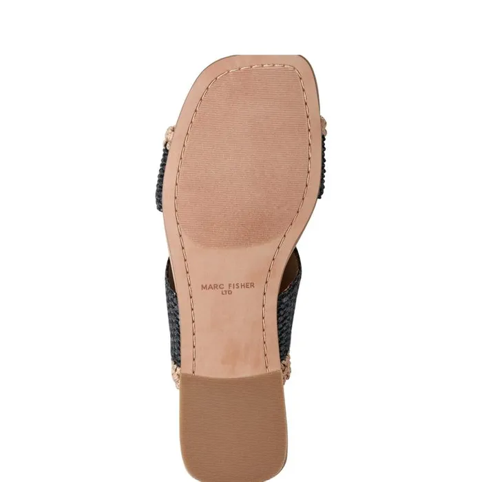 Women Marc Fisher Sandals Nashie Flat Sandal Black Raffia