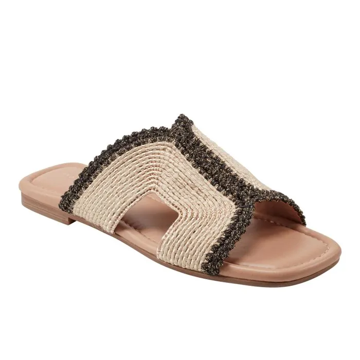 Women Marc Fisher Sandals Nashie Flat Sandal Natural Raffia