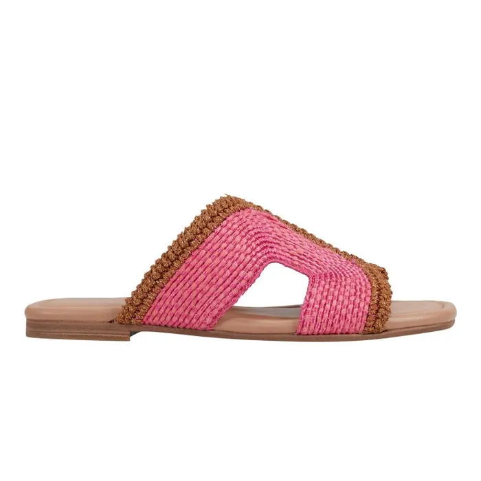 Women Marc Fisher Sandals Nashie Flat Sandal Pink Raffia