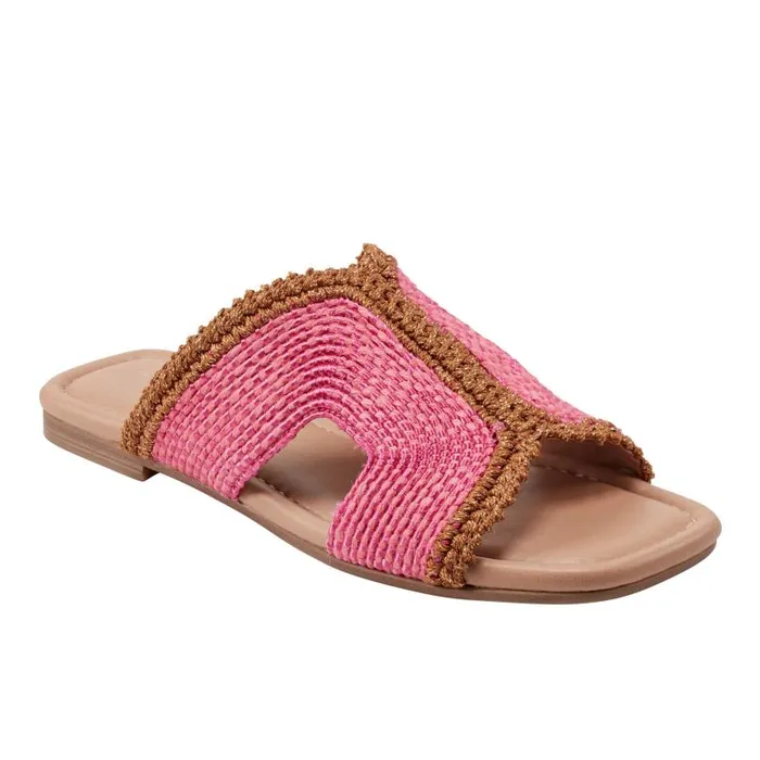 Women Marc Fisher Sandals Nashie Flat Sandal Pink Raffia