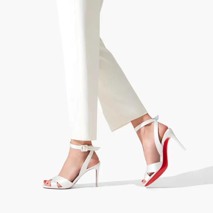 Women Mariza 85 Mm Sandals 8211 Crepe Satin 8211 Ivory White Christian Louboutin Sandals and Slides