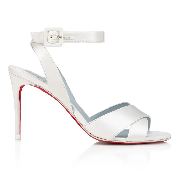 Women Mariza 85 Mm Sandals 8211 Crepe Satin 8211 Ivory White Christian Louboutin Sandals and Slides