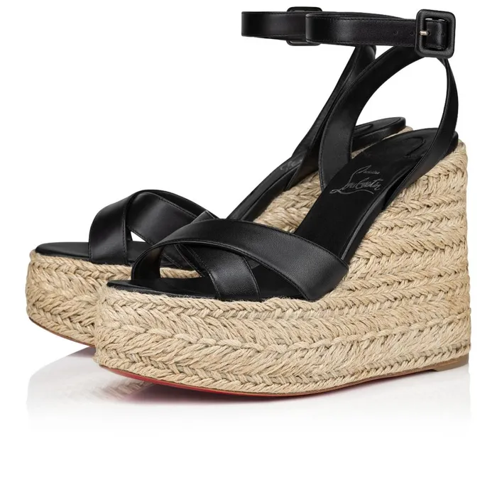 Women Mariza Zeppa 130 Mm Espadrilles 8211 Nappa Leather 8211 Black Black Christian Louboutin Sandals and Slides Women Mariza Zeppa 130 Mm Espadrilles 8211 Nappa Leather 8211 Black Black Christian Louboutin Sandals and Slides