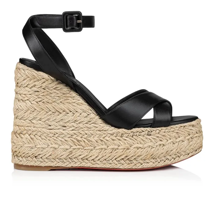 Women Mariza Zeppa 130 Mm Espadrilles 8211 Nappa Leather 8211 Black Black Christian Louboutin Sandals and Slides