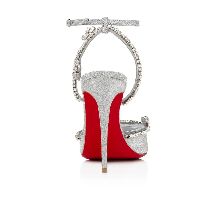 Women Marykate Queen 100 Mm Pumps 8211 Glittered Calf Leather And PVC 8211 Silver Silver Christian Louboutin Pumps