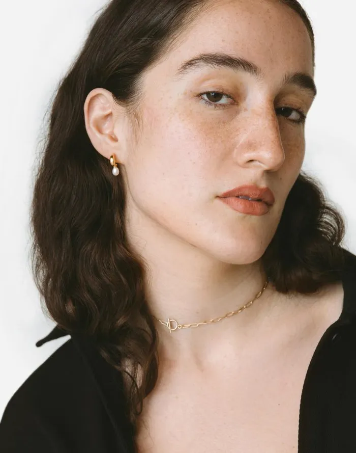 Women Maslo Jewelry Mini Pearl Hoop Earrings Gold Gold Madewell Jewelry