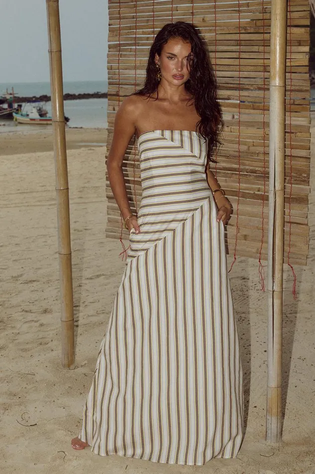 Women Maxi Dresses Runaway The Label MALIAH MAXI DRESS Vory Stripe