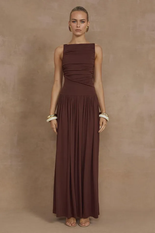 Women Maxi Dresses Runaway The Label NALLA MAXI DRESS Brown