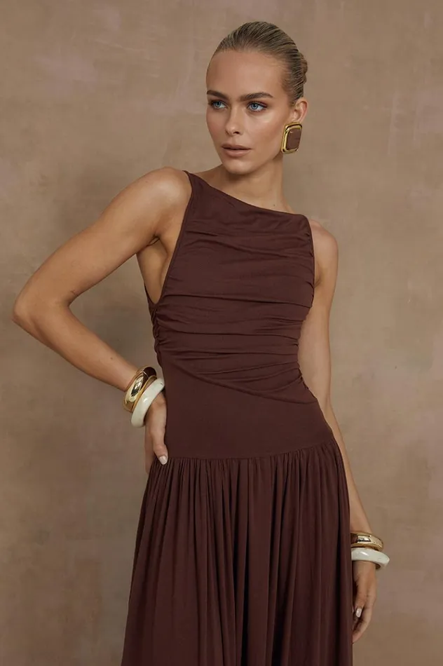 Women Maxi Dresses Runaway The Label NALLA MAXI DRESS Brown