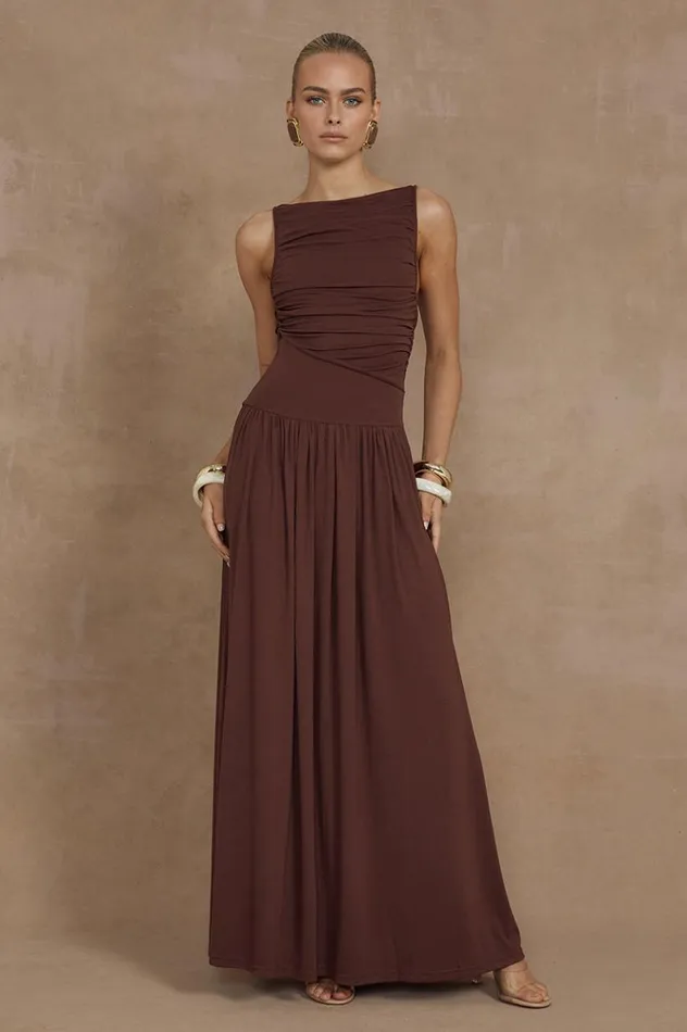 Women Maxi Dresses Runaway The Label NALLA MAXI DRESS Brown