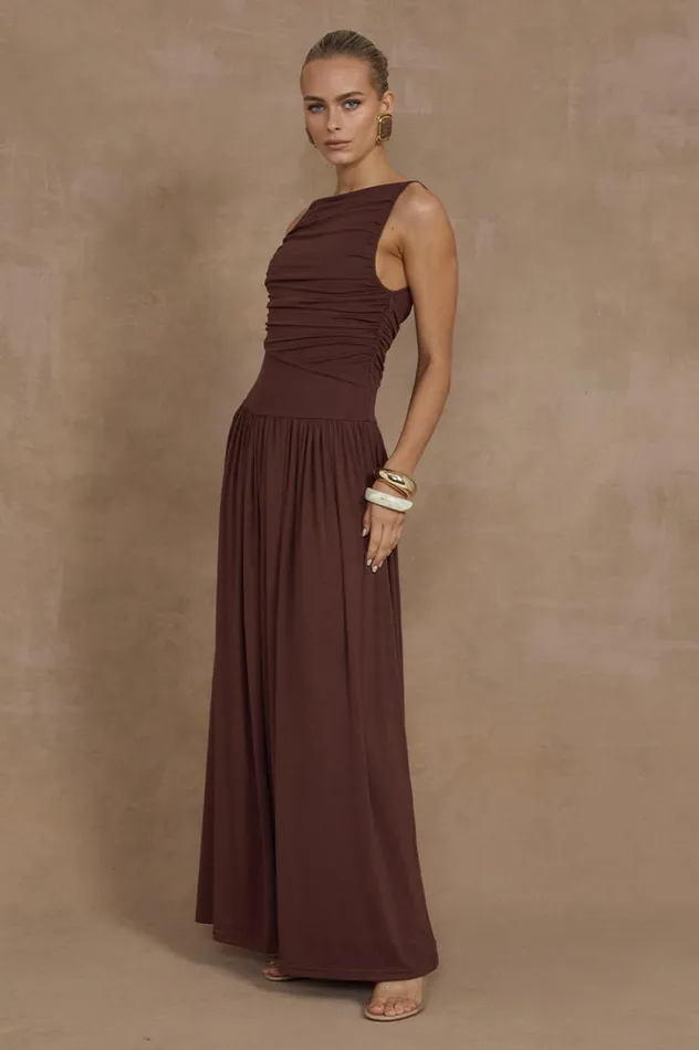 Women Maxi Dresses Runaway The Label NALLA MAXI DRESS Brown