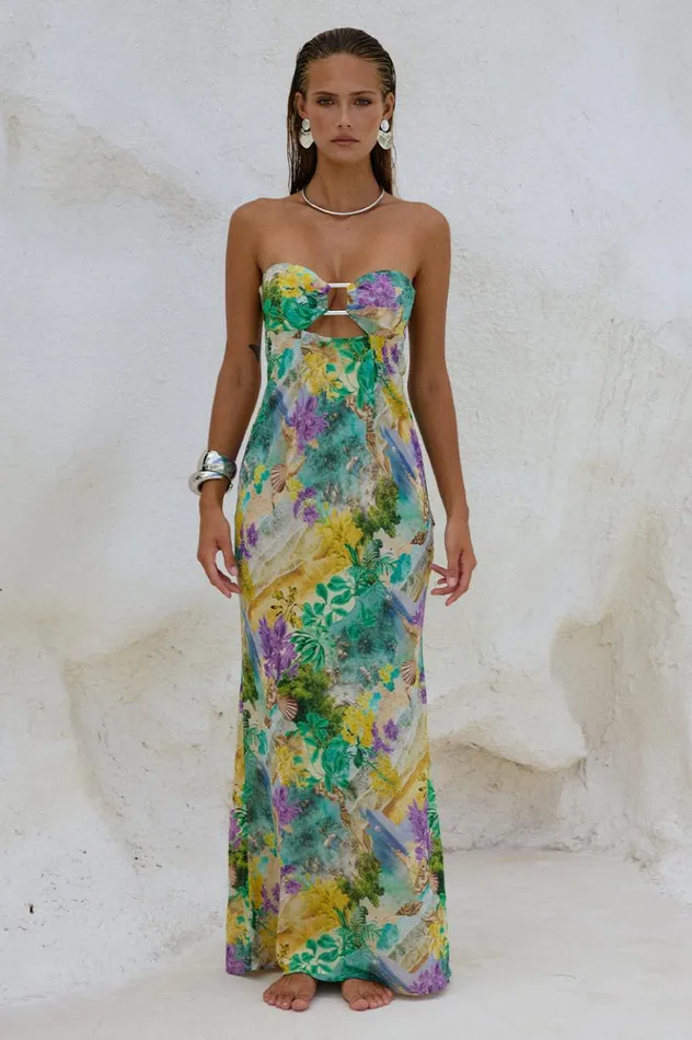 Women Maxi Dresses Runaway The Label VELZY STRAPLESS DRESS Esme Print