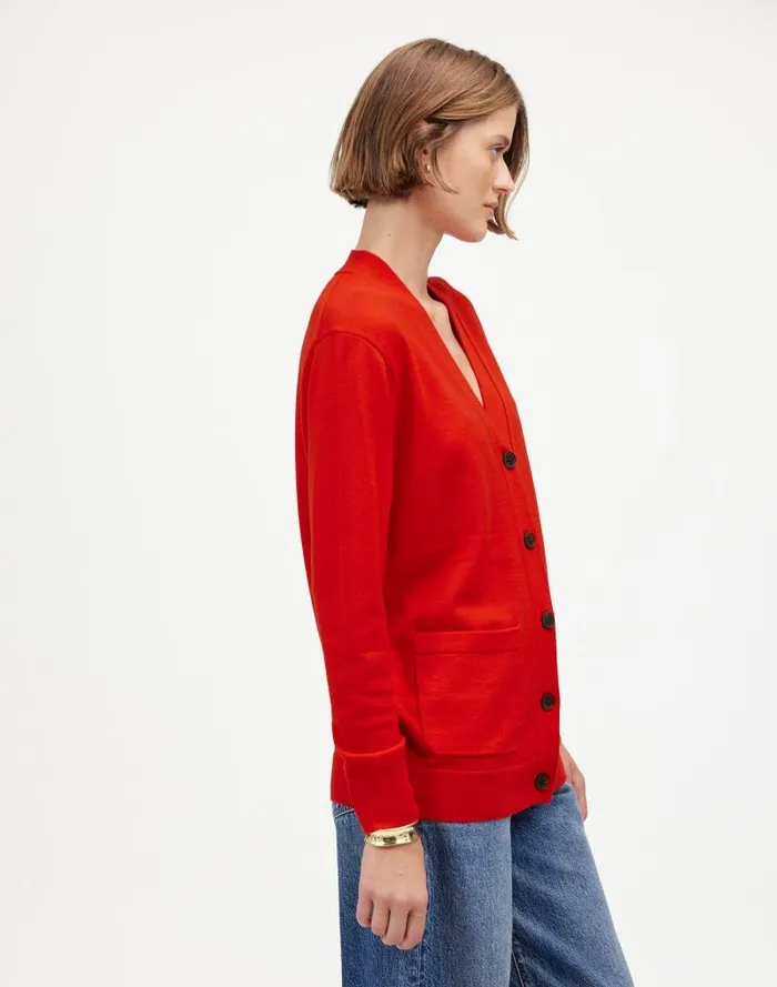 Women Merino Wool Boyfriend Cardigan Bright Cherry Madewell Sweaters