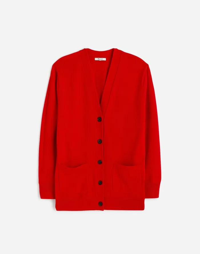 Women Merino Wool Boyfriend Cardigan Bright Cherry Madewell Sweaters
