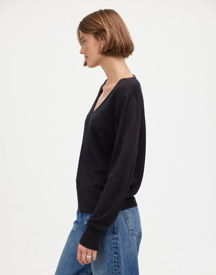 Women Merino WoolSilk Blend VNeck Sweater True Black Madewell Sweaters