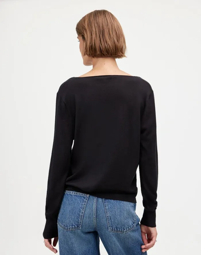 Women Merino WoolSilk Blend VNeck Sweater True Black Madewell Sweaters