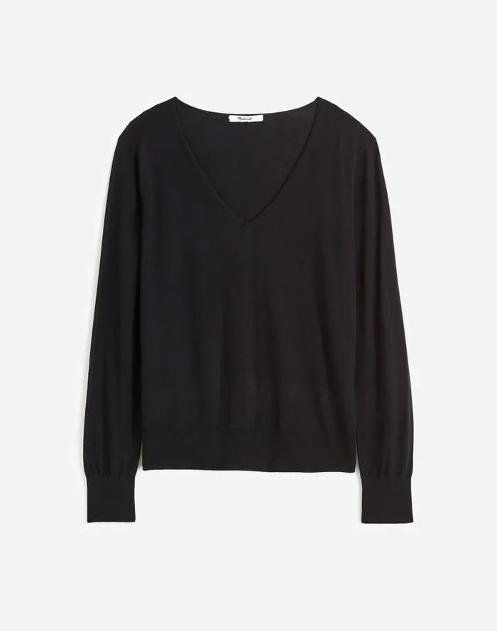 Women Merino WoolSilk Blend VNeck Sweater True Black Madewell Sweaters