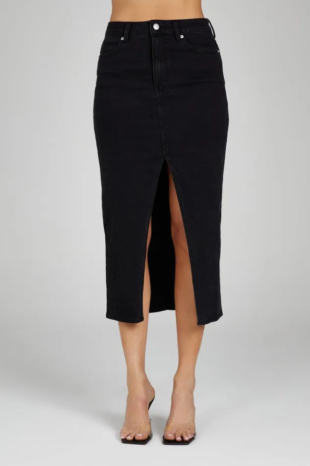 Women Meshki Bottoms Acacia Denim Midi Skirt 8211 Washed Black