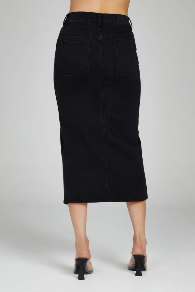 Women Meshki Bottoms Acacia Denim Midi Skirt 8211 Washed Black