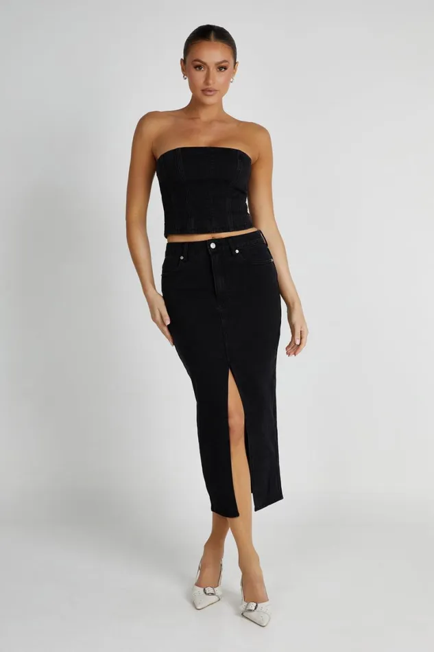 Women Meshki Bottoms Acacia Denim Midi Skirt 8211 Washed Black