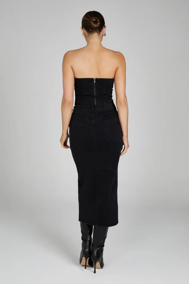 Women Meshki Bottoms Acacia Denim Midi Skirt 8211 Washed Black