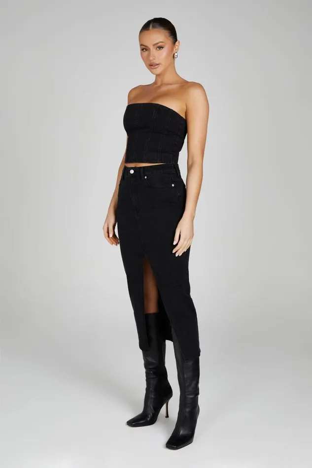 Women Meshki Bottoms Acacia Denim Midi Skirt 8211 Washed Black