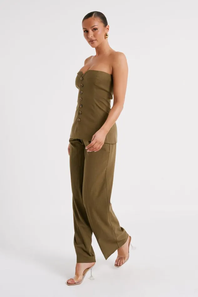Women Meshki Bottoms Adina Linen Pant 8211 Olive