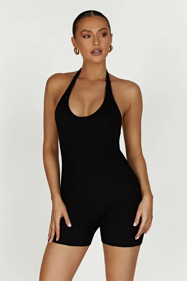Women Meshki Bottoms Aitana Halter Neck Knit Playsuit 8211 Black
