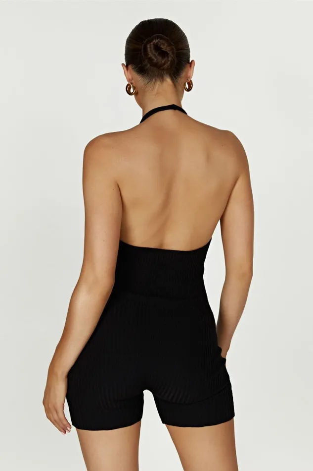 Women Meshki Bottoms Aitana Halter Neck Knit Playsuit 8211 Black