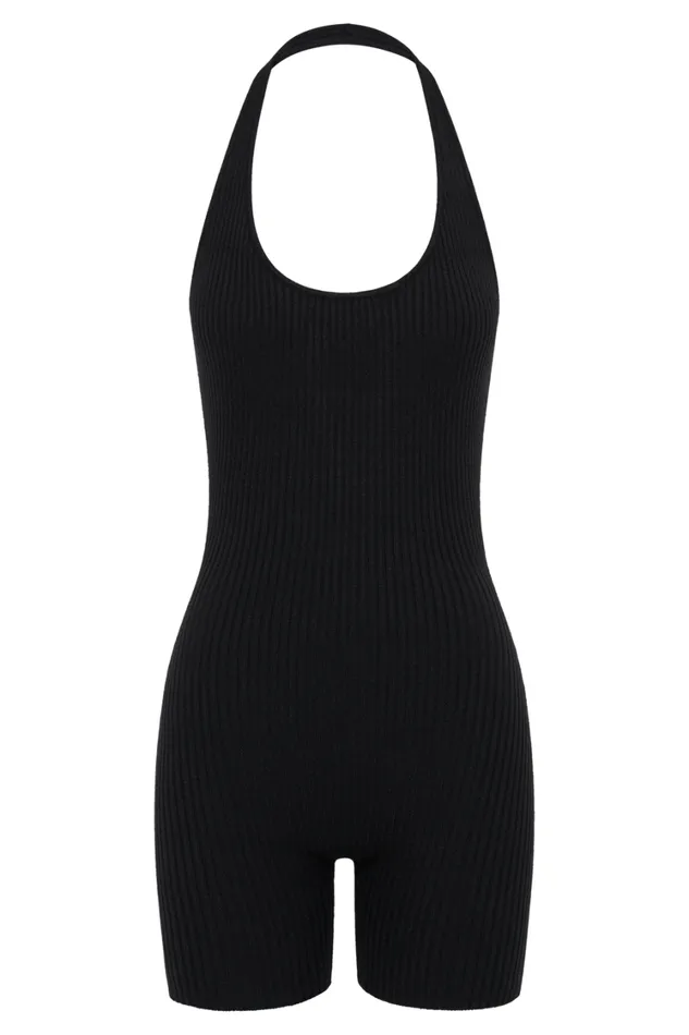 Women Meshki Bottoms Aitana Halter Neck Knit Playsuit 8211 Black