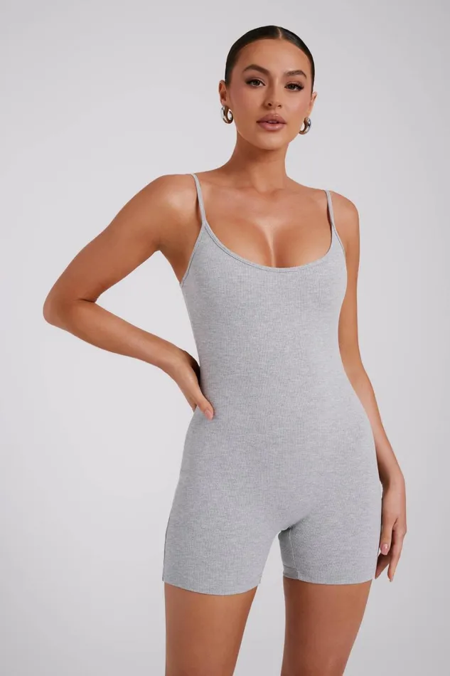 Women Meshki Bottoms Alexis Ribbed Cami Playsuit 8211 Grey Marle