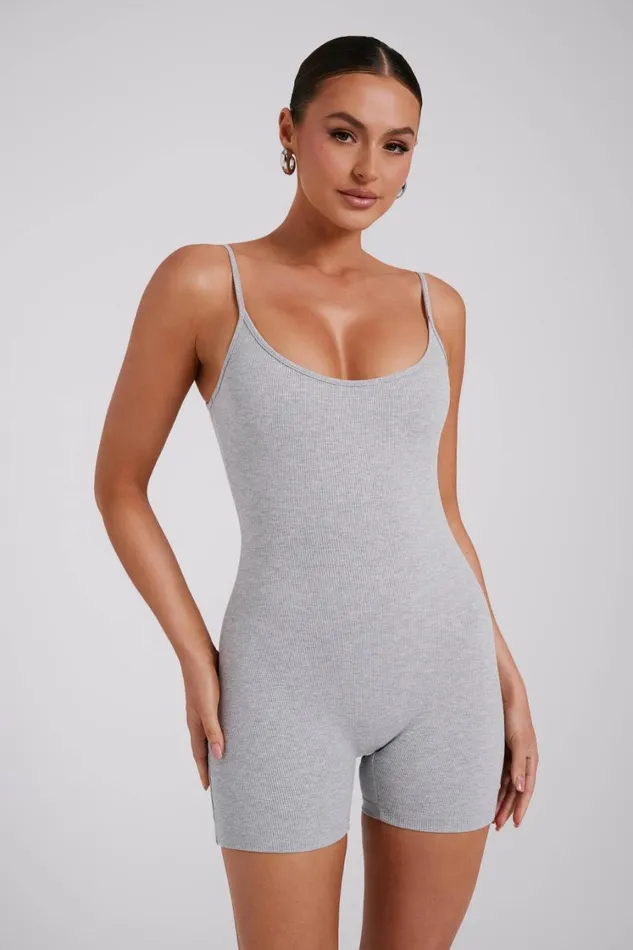 Women Meshki Bottoms Alexis Ribbed Cami Playsuit 8211 Grey Marle