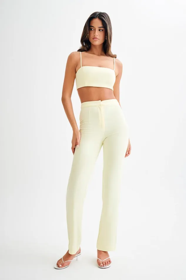 Women Meshki Bottoms Allanah Suiting Straight Leg Pant 8211 Pastel Lemon