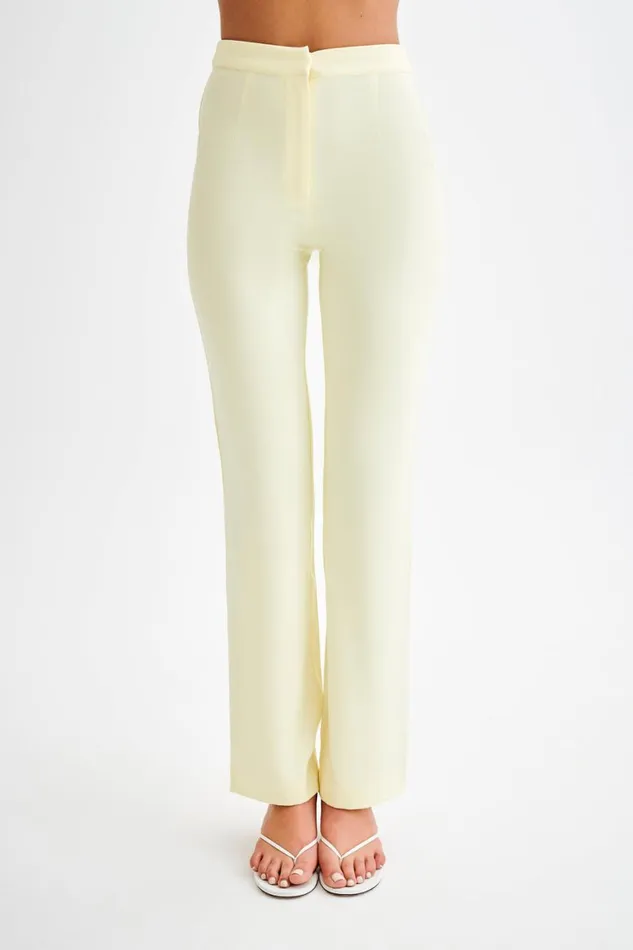 Women Meshki Bottoms Allanah Suiting Straight Leg Pant 8211 Pastel Lemon
